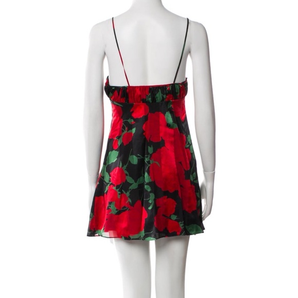 Saint Laurent Red and Black Floral Dress - Picture 2 of 3
